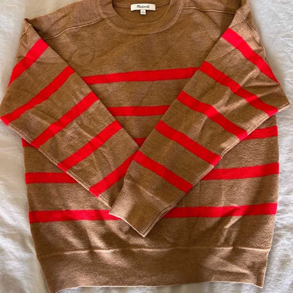 Madewell Merino Wool Brown and Red Striped Sweater. NWOT